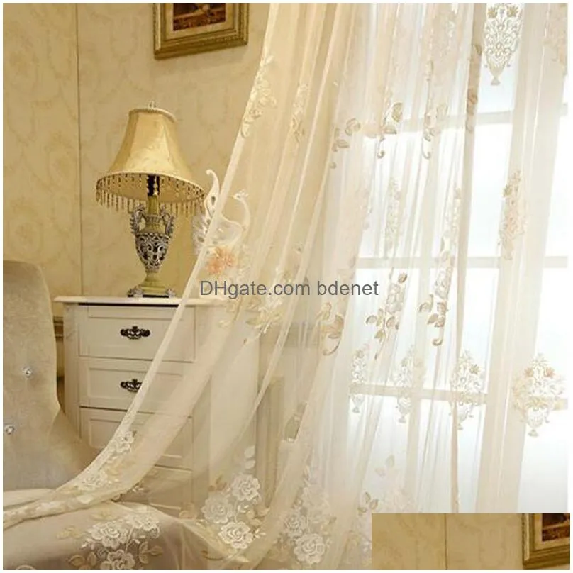 europe pastoral flower tulle curtains living bottom lace treatment bedroom sheer curtains drapes3 y200421