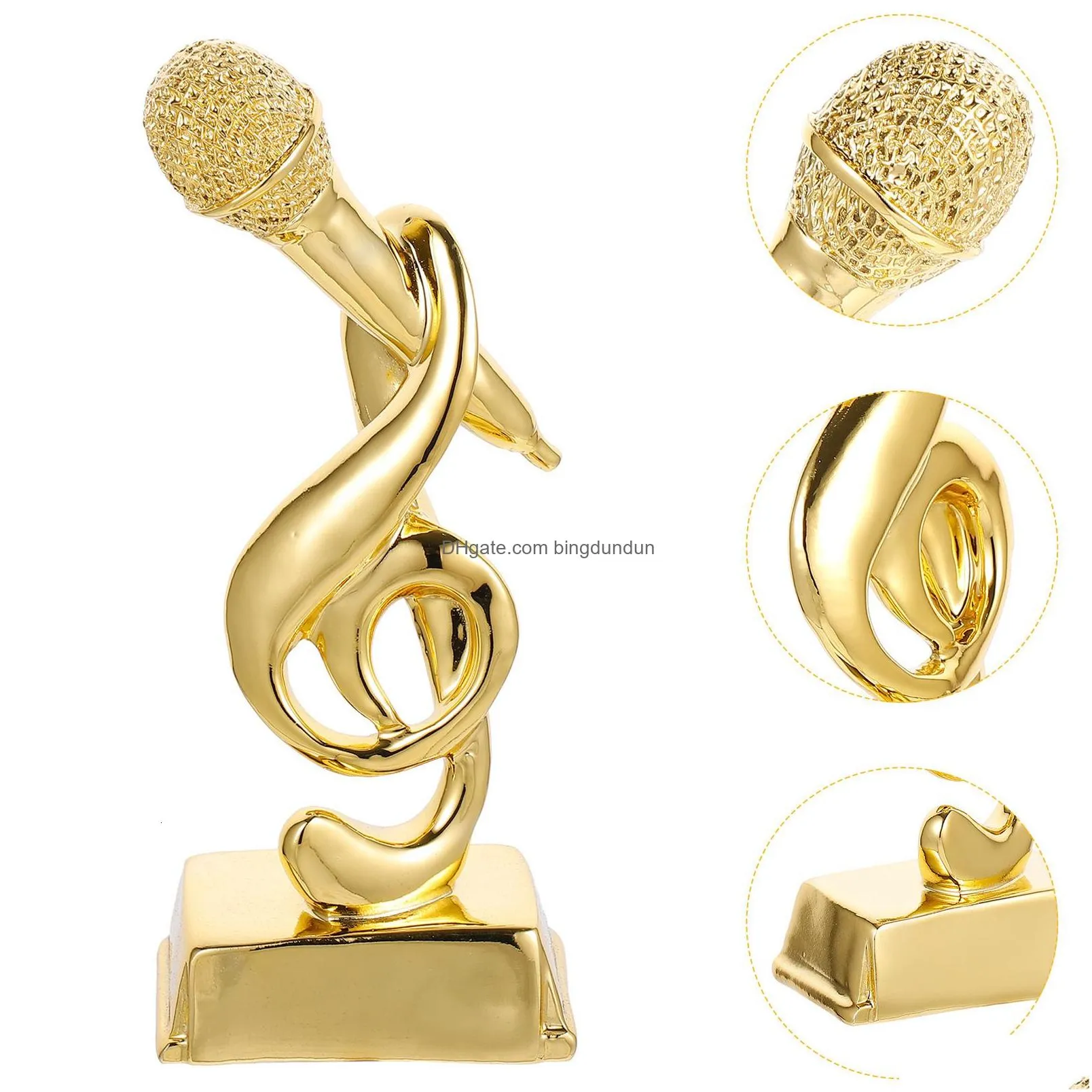 decorative objects figurines trophy microphone award party trophies music singing awards karaoke gold golden mic note funny statue musical competition