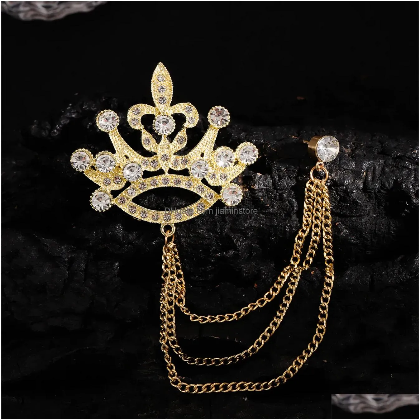 golden mens large crown shape fashion personality shirt accessories formal wear accessories brooch