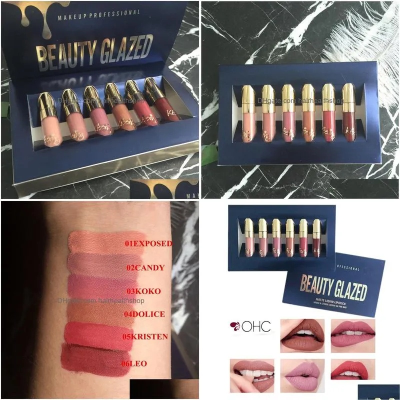 wholesale-6 pcs/set lipgloss waterproof matte liquid lipstick long lasting lip gloss birthday edition beauty glazed makeup kit