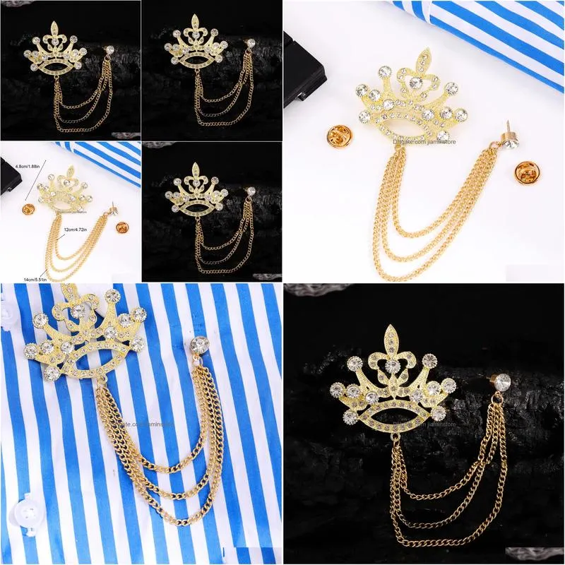 golden mens large crown shape fashion personality shirt accessories formal wear accessories brooch