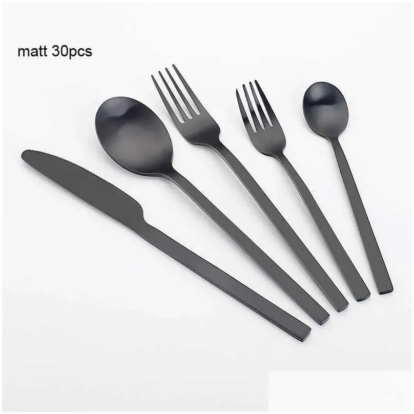 30pcs gold cutlery sets matt stainless steel tableware knife fork coffee spoon flatware dishwasher safe dinnerware 210907