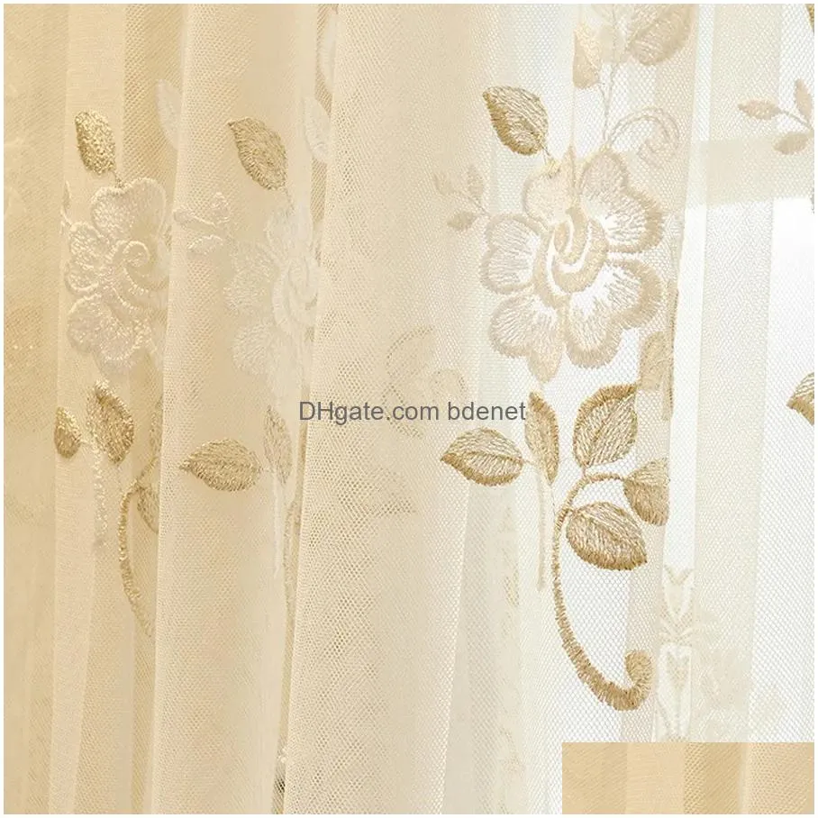 europe pastoral flower tulle curtains living bottom lace treatment bedroom sheer curtains drapes3 y200421