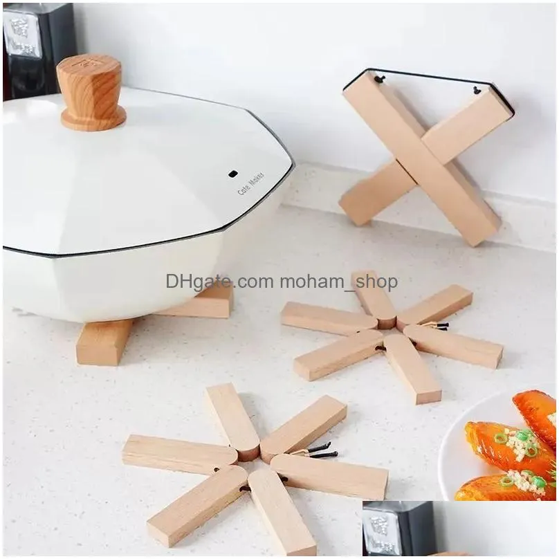 creative wooden thermal insulation coaster beech meal pad plate pad bowl pads foldable kitchen pot mats storage tool au04