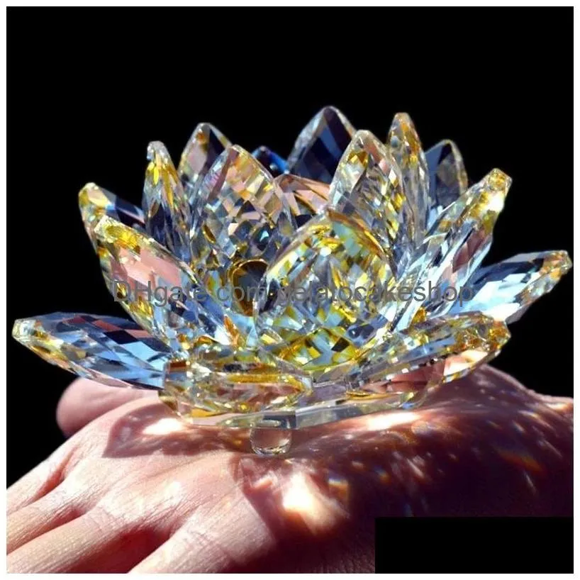 decorative objects figurines 120mm quartz crystal lotus flower crafts glass candlestick fengshui ornaments home wedding party decor gifts souvenir