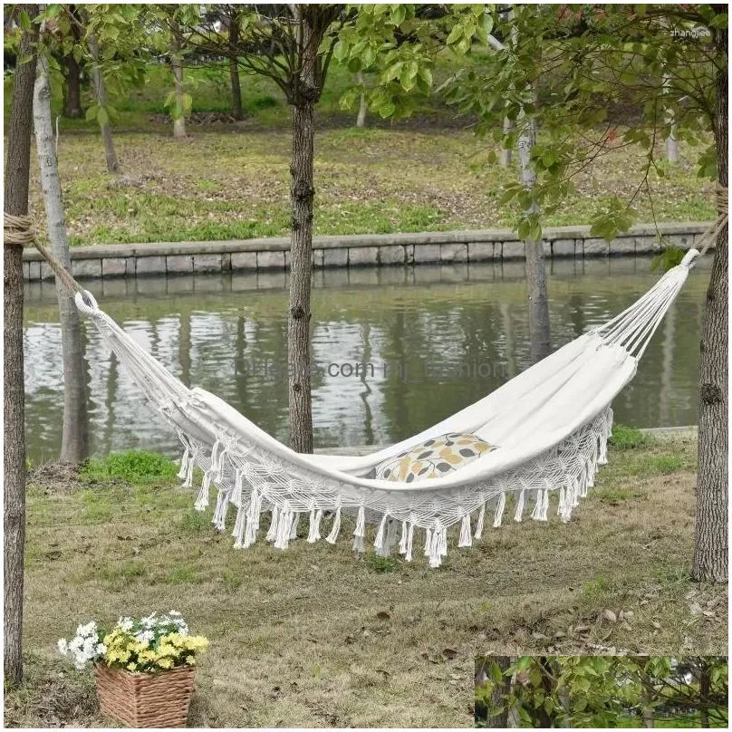 camp furniture brazilian-style cotton hammock bed w/ carrying bag indoor outdoor use white