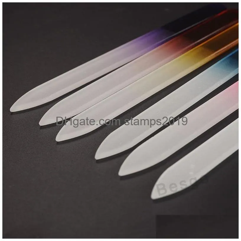 colorful glass nail files durable glass crystal file nail buffer nail care nails art tool for 9cm 14cm manicure uv polish tool dbc