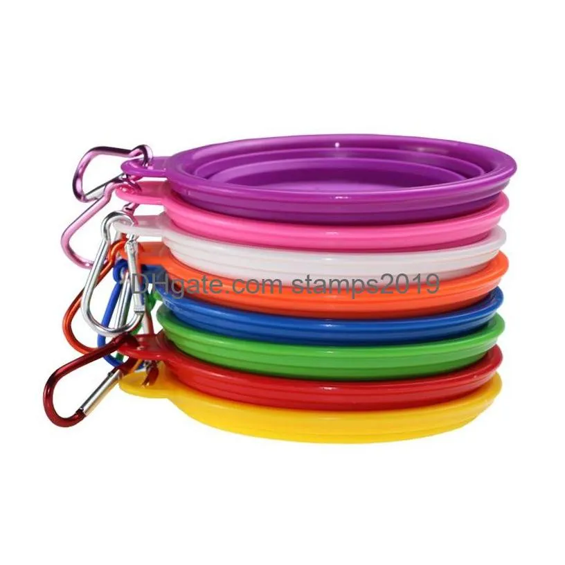 multicolors silicone pet folding bowl retractable utensils bowl puppy drinking fountain portable outdoor travel bowl carabiner bh1862