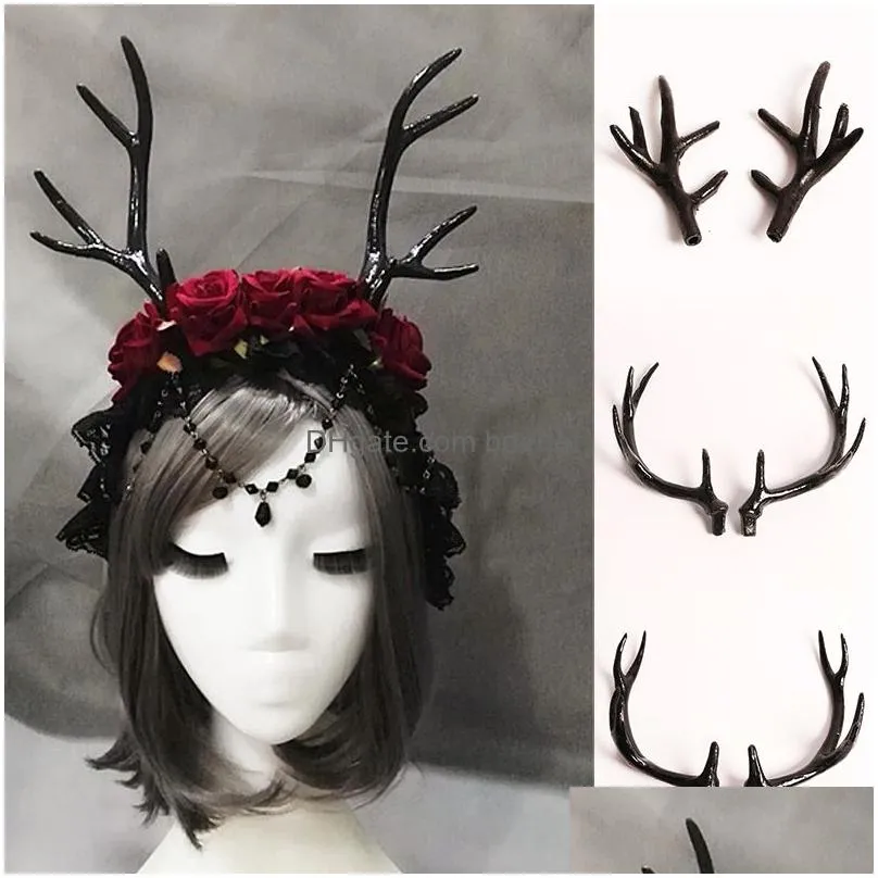 garden decorations cosplay black deer antlers artificial deer horn headband diy accessory halloween props simulation plastic deer antlers decor