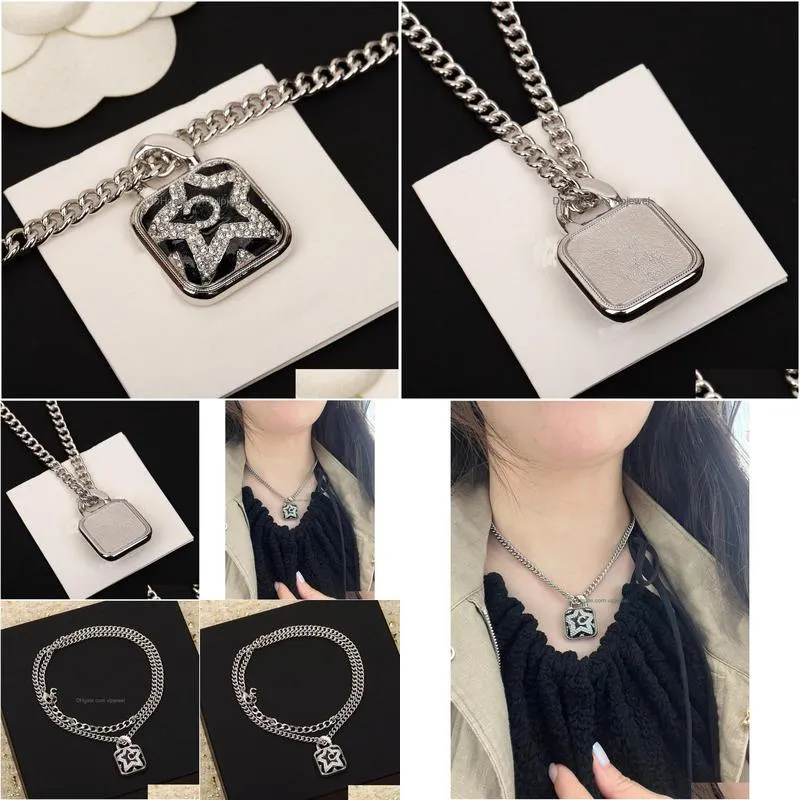 2024 luxury quality charm pendant necklace with diamond and chain design black color in 18k gold plated have stamp box ps3924a