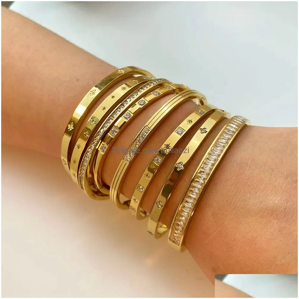 bangle waterproof cubic zirconia bangles stainless steel bracelets 18k gold plated jewelry for women factory wholesales customize