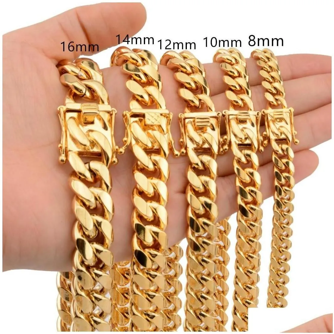 Chains Cuba Chains 18K Gold Faucet Buckle Stainless Steel Titanium Density 8Mm/10Mm/12Mm/14Mm/16Mm  Cuban Link Mens Drop Delivery