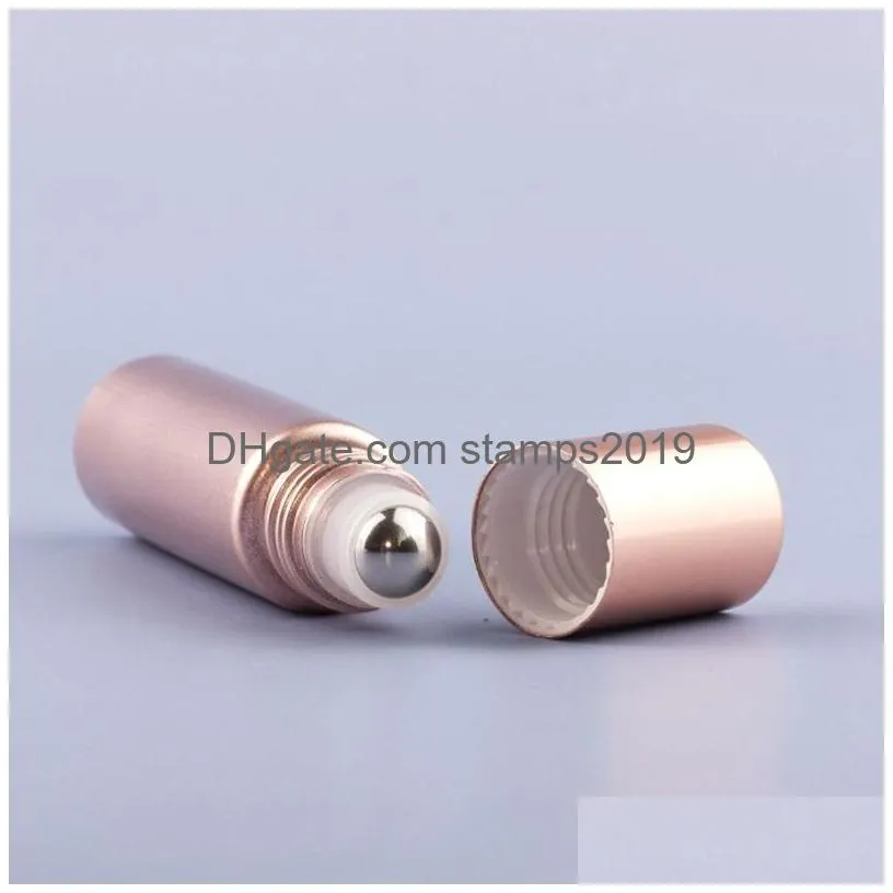 wholesale 5 10ml mini roll on roller bottle fragrance glass bottles rose gold essential oil bottle steel metal roller ball perfume container bc