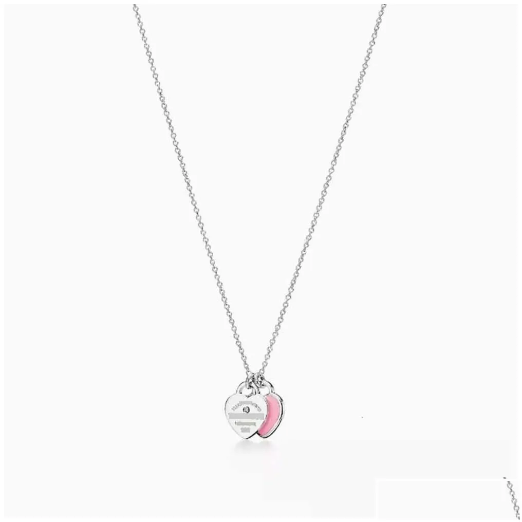 pendant necklaces ly classic high edition s925 sterling sier double heart charm drop glue set diamond plated love necklace drop delive
