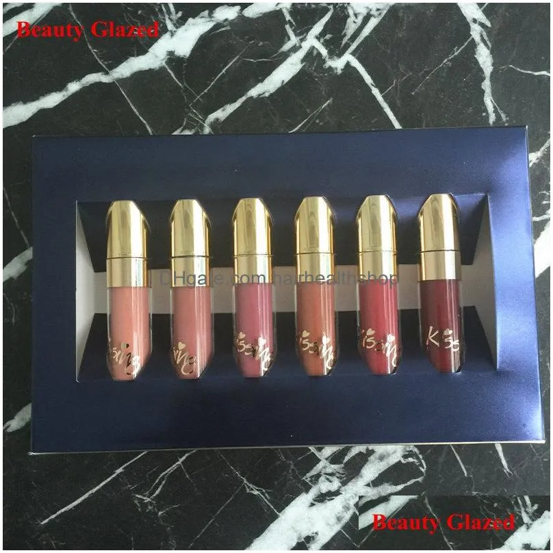 wholesale-6 pcs/set lipgloss waterproof matte liquid lipstick long lasting lip gloss birthday edition beauty glazed makeup kit