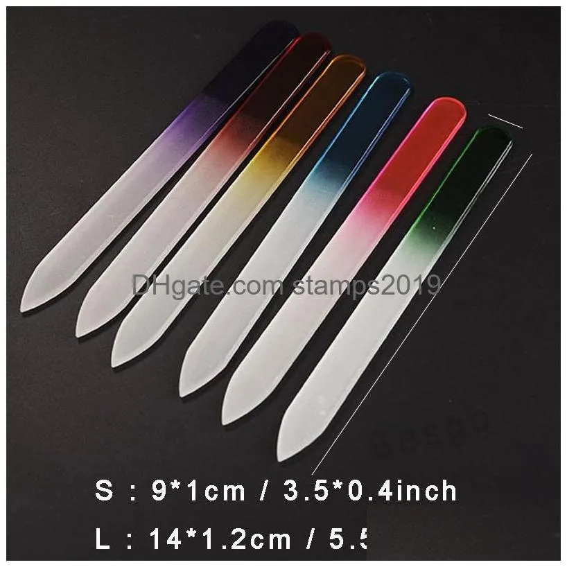 colorful glass nail files durable glass crystal file nail buffer nail care nails art tool for 9cm 14cm manicure uv polish tool dbc
