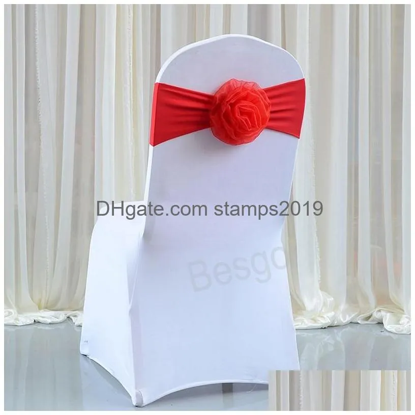 wedding chair cover sashes band with flower weddings elasticity chairs covers el banquet birthday party seat back decoration bh5987