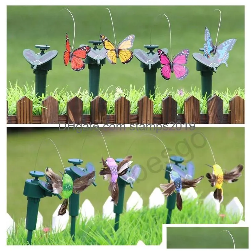 solar power dancing flies butterflies garden decorations fluttering vibration fly hummingbird flying birds yard funny toys dbc bh2928