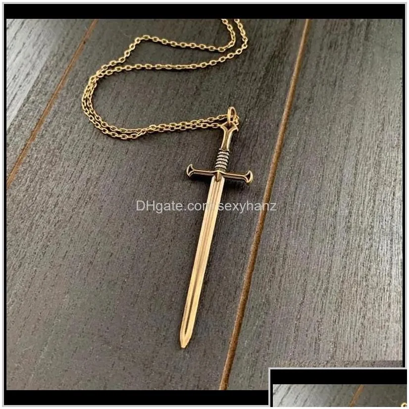 Necklaces Pendants Drop Delivery 2021 Sword Necklace Highlander Bronze Pendant Charm Katana Brass Fantasy Jewelry Excalibur Blade Slay