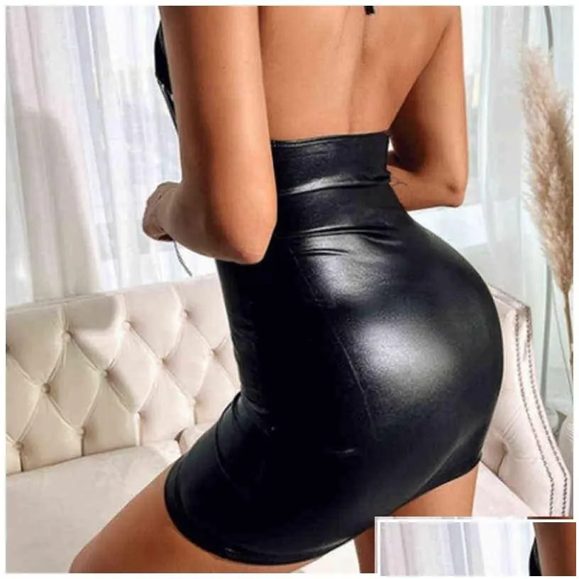 basic casual dresses latex erotic dress lingerie women y faux leather bandage bodysuit nightgown club mini y220510 drop delivery ap