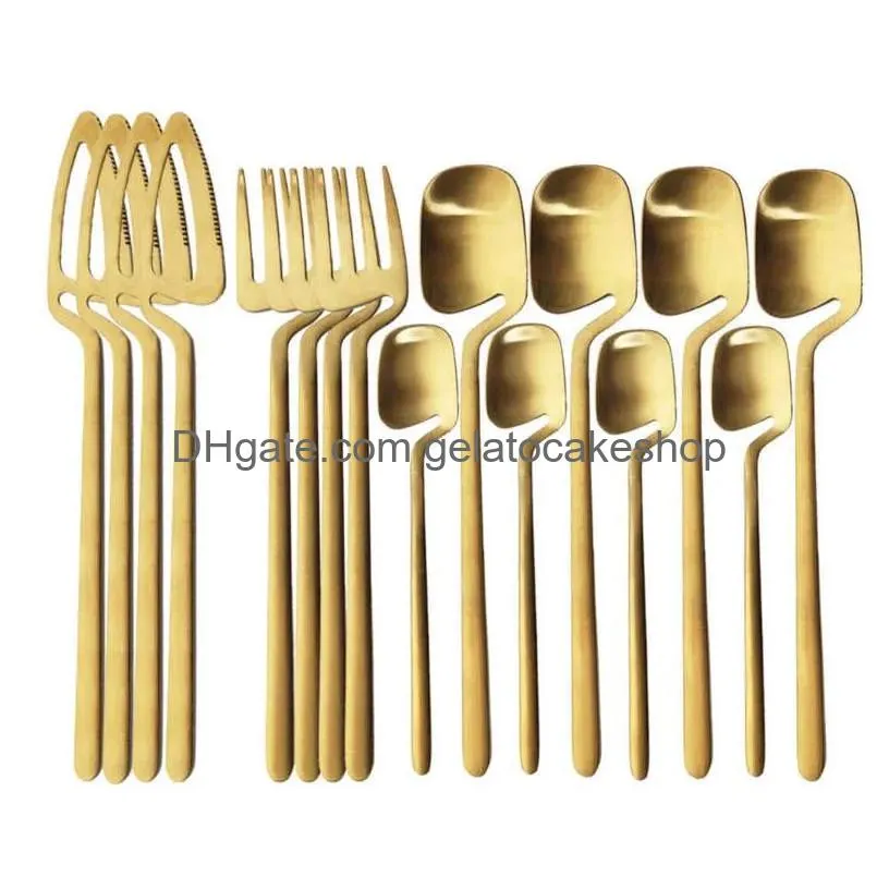 16pcs rainbow dinnerware set spoon fork knife table decor cutlery s kitchen matte gold tableware desserts soup coffee use 210928