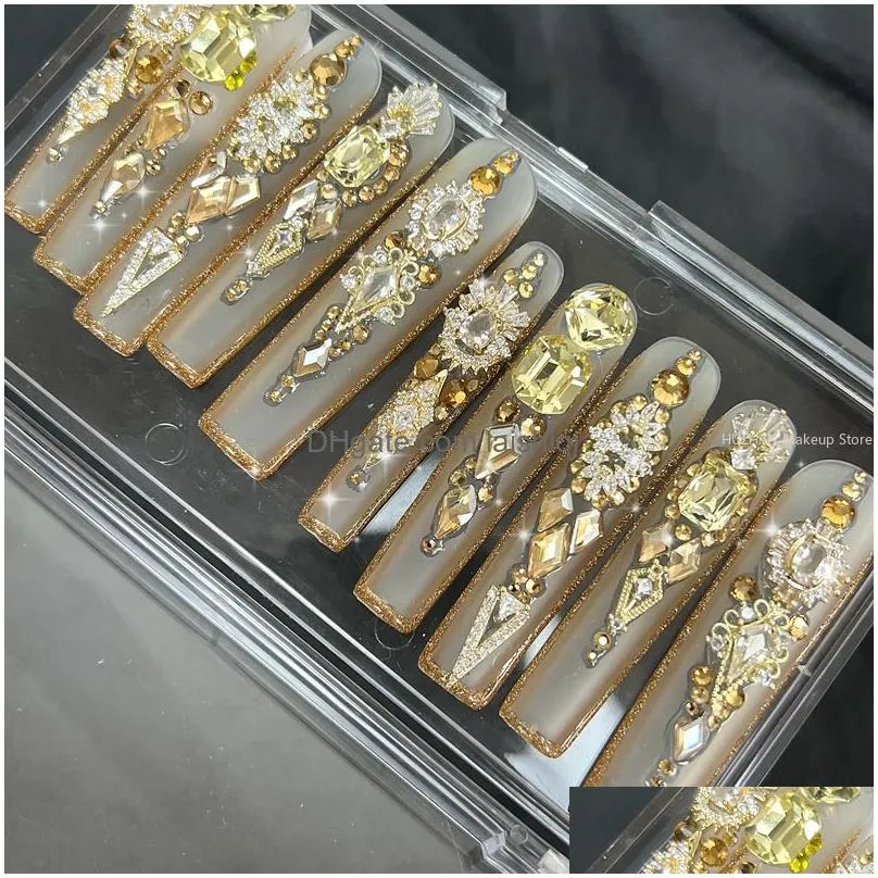 false nails handmade 3xl full set of false nail tips luxury shiny rhinestones press nail y2k reusable long false nails 230724