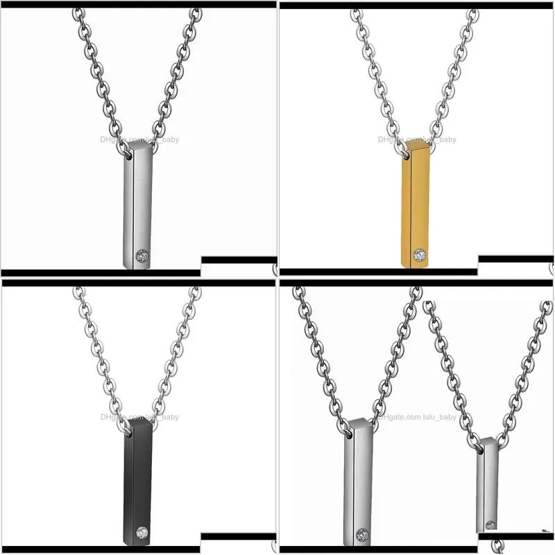 Necklaces Pendants Jewelry Drop Delivery 2021 Customer Laser Logo Simple Stick Stainless Steel Pendant Crystal Men And Women Lover Couple