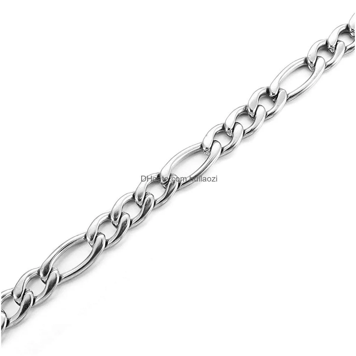 3mm/5mm/7mm/10mm stainless steel flat figaro curb cuban chain link for men women necklace 18-30 inch length with velvet bag