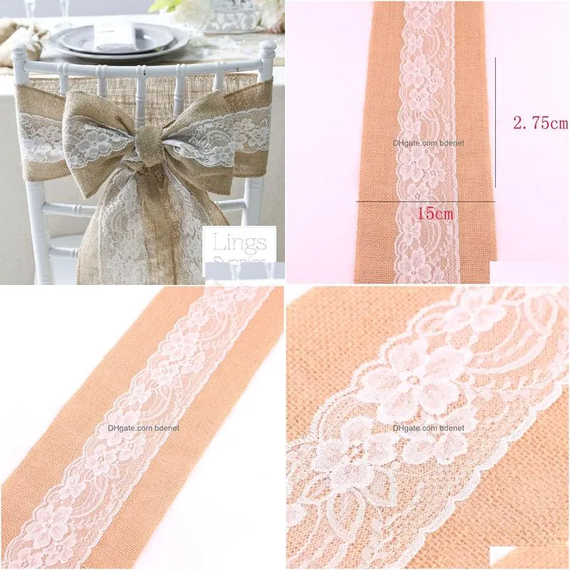 sashes 5pcs natural jute burlap ribbon chair 275m lace tie bow for rustic wedding decorative diy event party supplie 230213