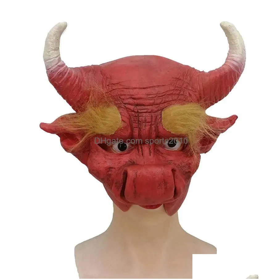 party masks cosplay bull demon king cow horn nose big ear horror creepy horrible halloween mask terror full face costume prop carnival party