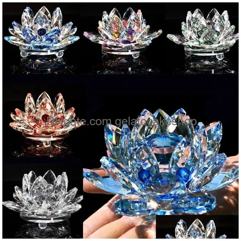 decorative objects figurines 120mm quartz crystal lotus flower crafts glass candlestick fengshui ornaments home wedding party decor gifts souvenir