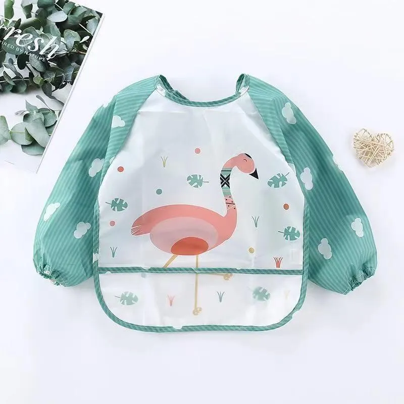 baby dinner cover-up summer waterproof bib baby food rice pocket boys and girls children long-sleeved apron reverse dress