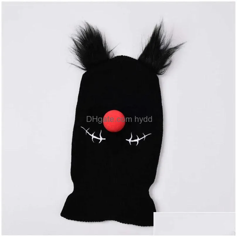 cycling caps masks plush big cat ears embroidery cap balaclava with ears full face cover ski mask hats red clown nose beanies bonnet hat winter cap