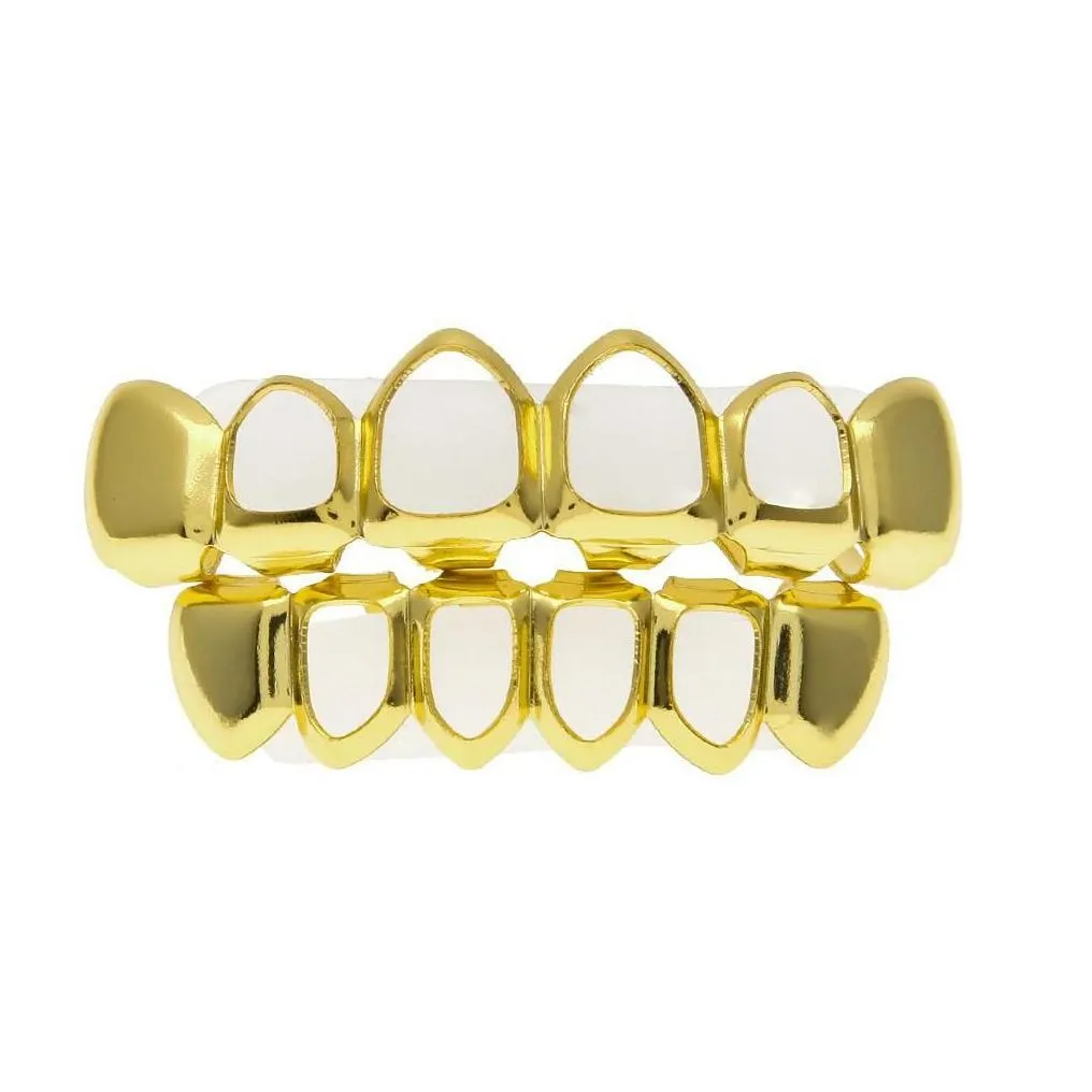 Grillz Dental Grills New 18K Real Gold Plated Iced Out Hiphop Hollow Teeth Top Grill Halloween Christmas Party Gift Drop Delivery Jewe