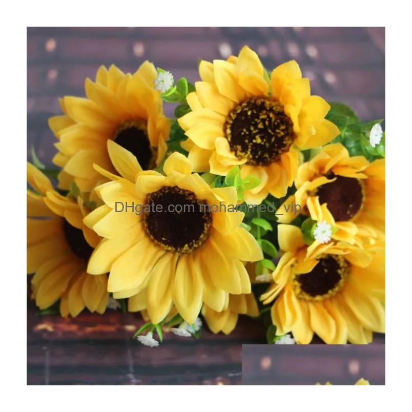 artificial sunflower yellow sun flowers 7 heads silk sunflowers 30cm long silk flowers for home wedding centerpieces party el