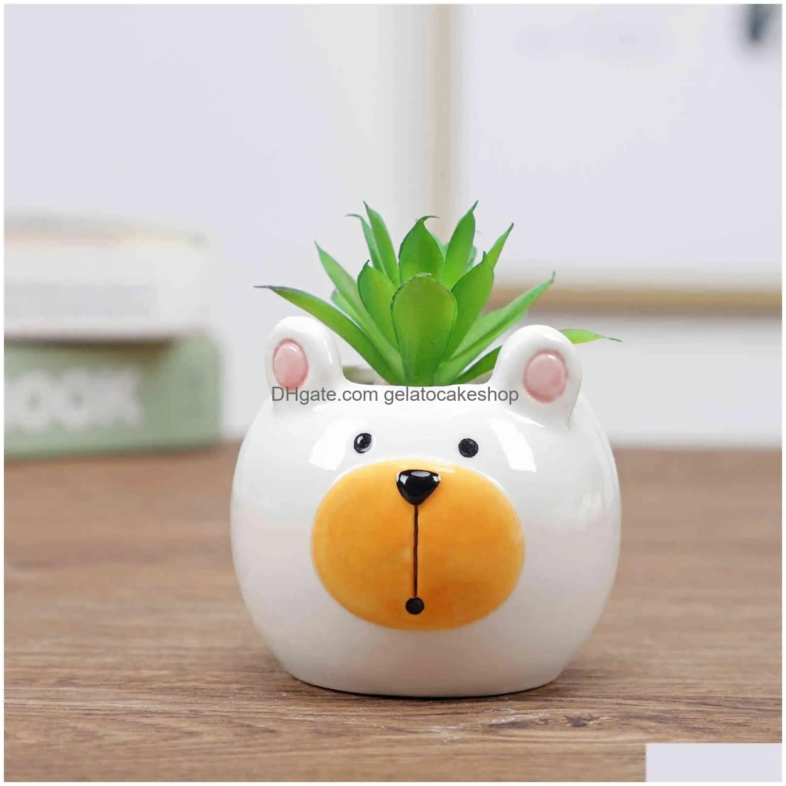 cute animal flower pot ceramic vase planter desktop ornaments home decor garden succulent plant 211130