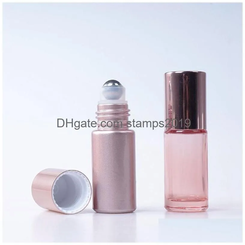 wholesale 5 10ml mini roll on roller bottle fragrance glass bottles rose gold  oil bottle steel metal roller ball perfume container bc