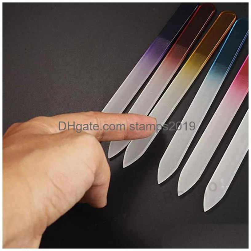 colorful glass nail files durable glass crystal file nail buffer nail care nails art tool for 9cm 14cm manicure uv polish tool dbc