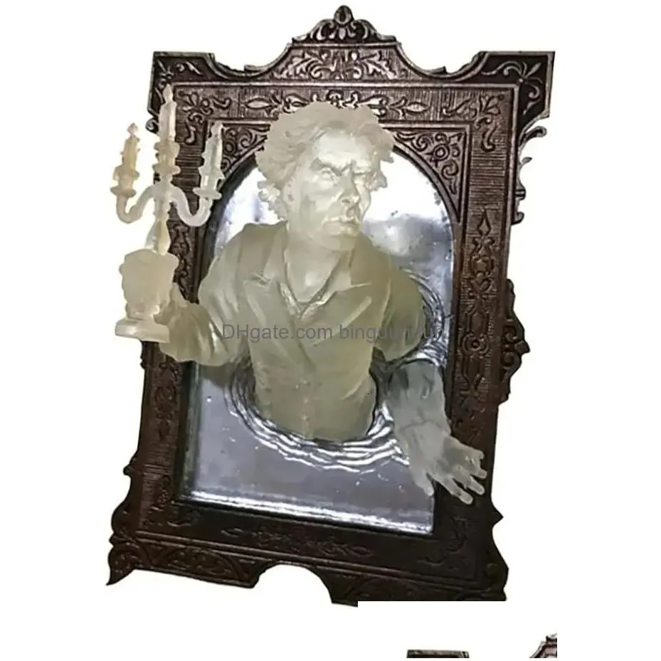 ghost in the mirror wall decor glow dark halloween 3d horror spooky sculptures resin luminous statue ornaments 240122