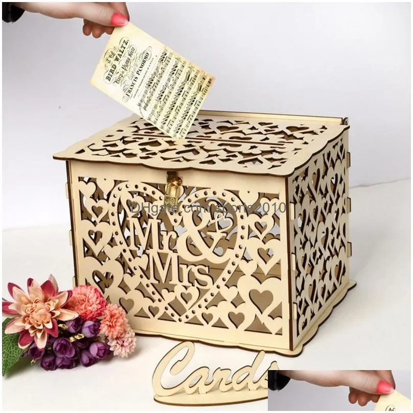 other event party supplies wedding card boxes wooden box wedding decoration supplies diy couple deer bird flower pattern grid invitation gift business card