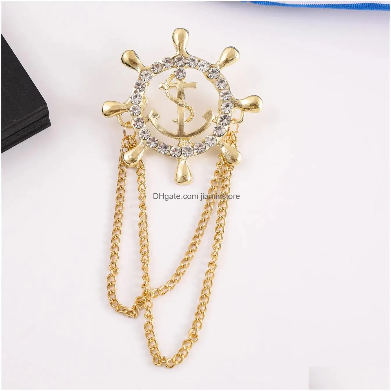 mens gold rudder shape personalized chain alloy clothing shirt accessories high-grade temperament gift brooch