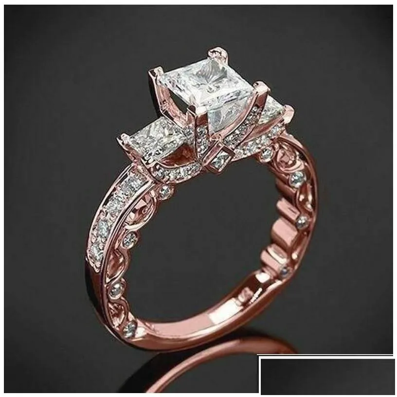 Wedding Rings Victoria Wieck Vintage Jewelry 925 Sterling Sier Rose Gold Fill Three Stone Princess Cut White Topaz Cz Diamond Party