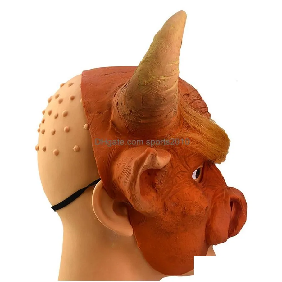 party masks cosplay bull demon king cow horn nose big ear horror creepy horrible halloween mask terror full face costume prop carnival party