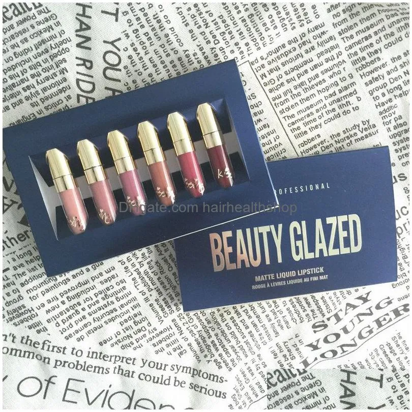 wholesale-6 pcs/set lipgloss waterproof matte liquid lipstick long lasting lip gloss birthday edition beauty glazed makeup kit