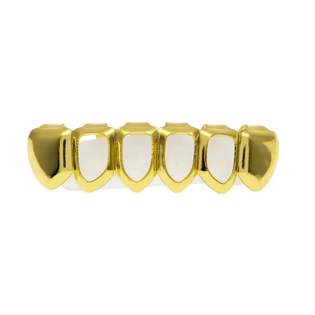 Grillz Dental Grills New 18K Real Gold Plated Iced Out Hiphop Hollow Teeth Top Grill Halloween Christmas Party Gift Drop Delivery Jewe