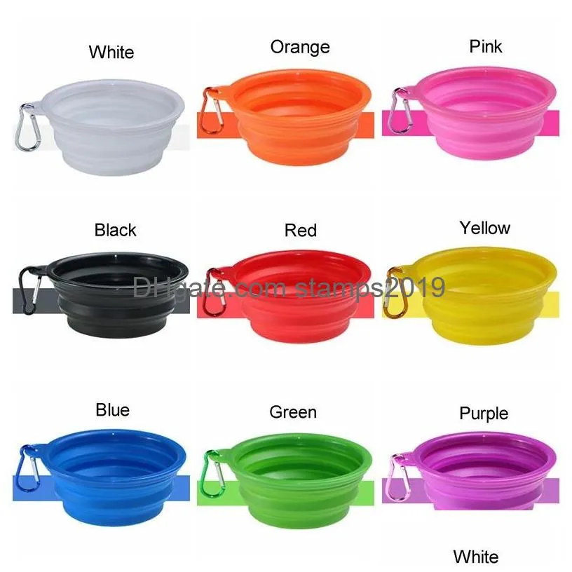 multicolors silicone pet folding bowl retractable utensils bowl puppy drinking fountain portable outdoor travel bowl carabiner bh1862