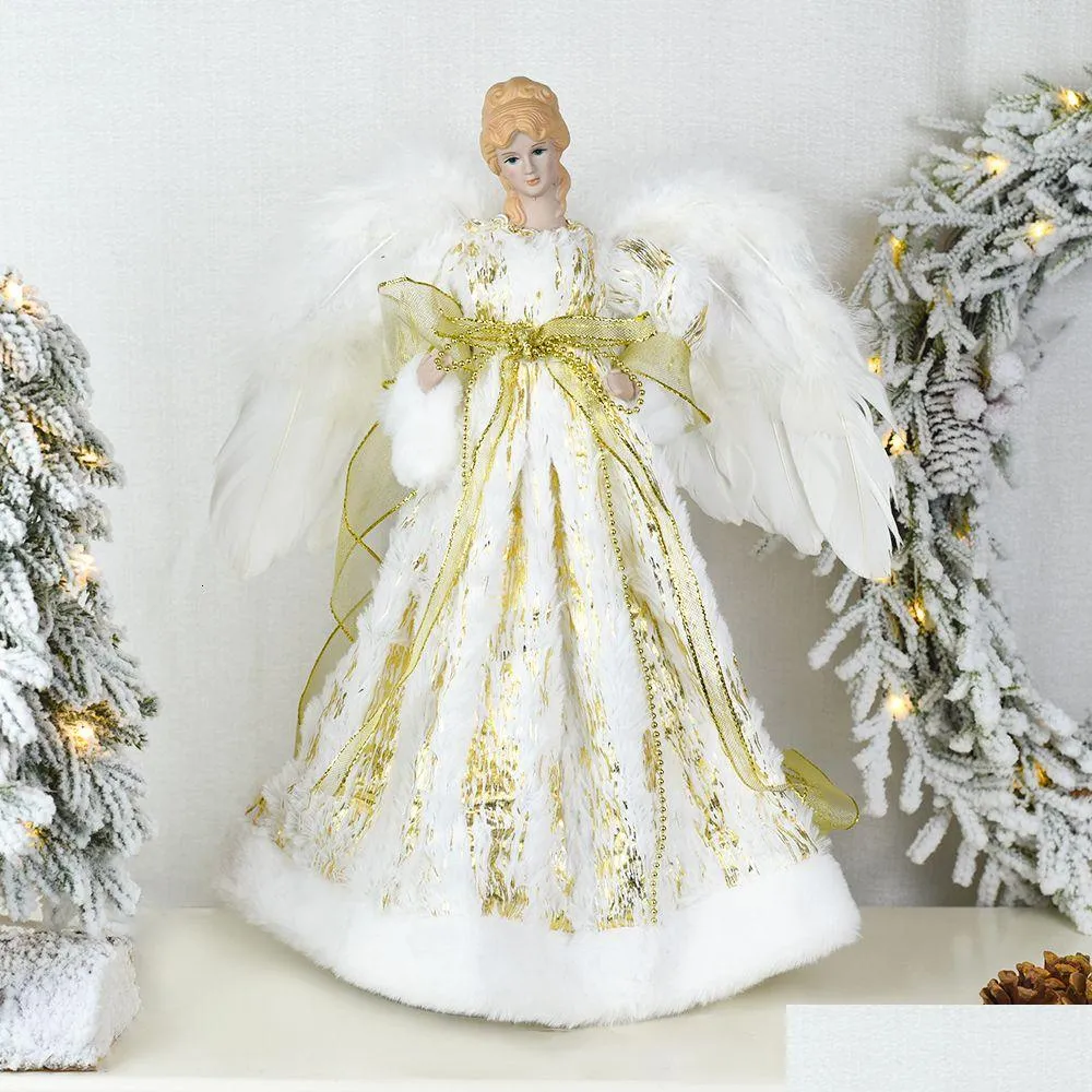 christmas decorations standing treetop figurine angel in gown home table decoration rose gold tree topper adornos 221123