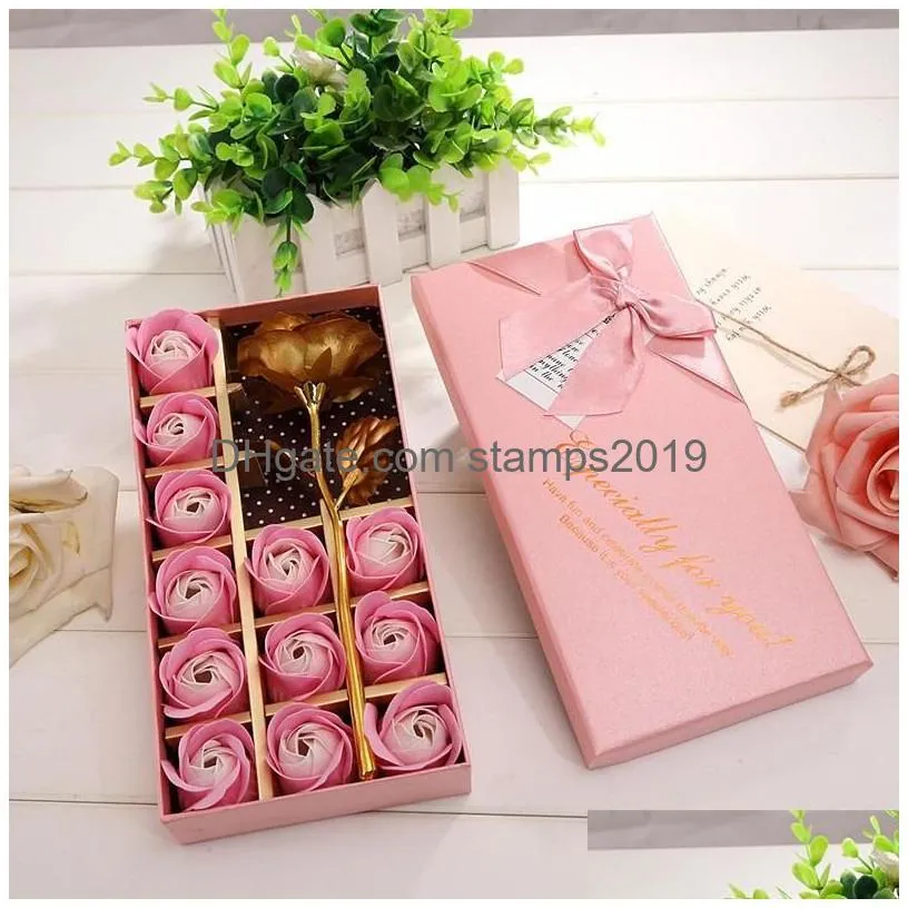 gold foil artificial decor rose gift 12 pcs soap flower mothers day gift box scented bath body petal flower soap flowers bh1276 tqq