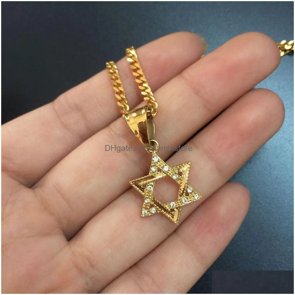 men stainless steel gold star of david necklace hip hop punk style classic six-pointed hexagram pendant necklace chain jewelry