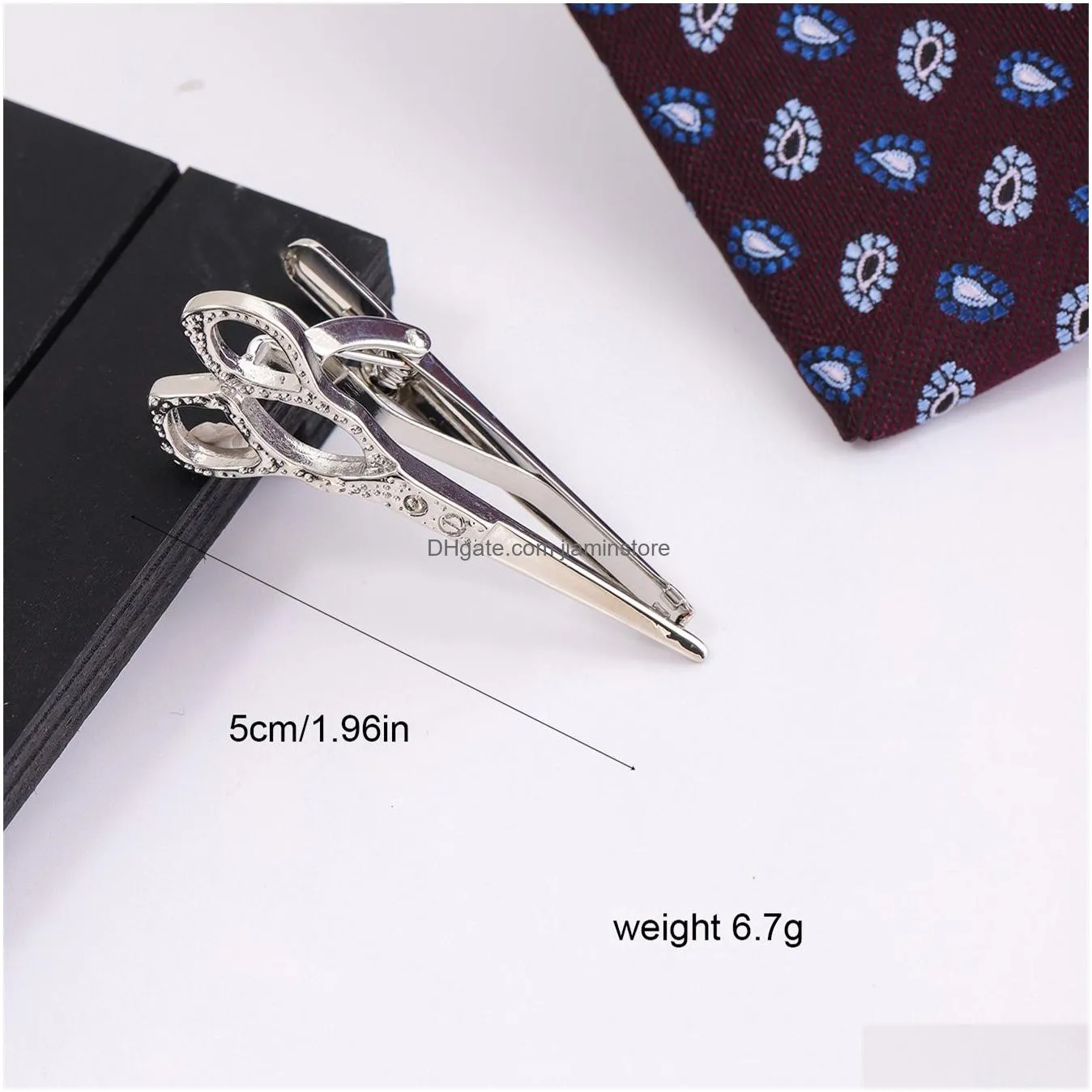 mens fashionable scissors-shaped tie clip with sparkling crystal accents